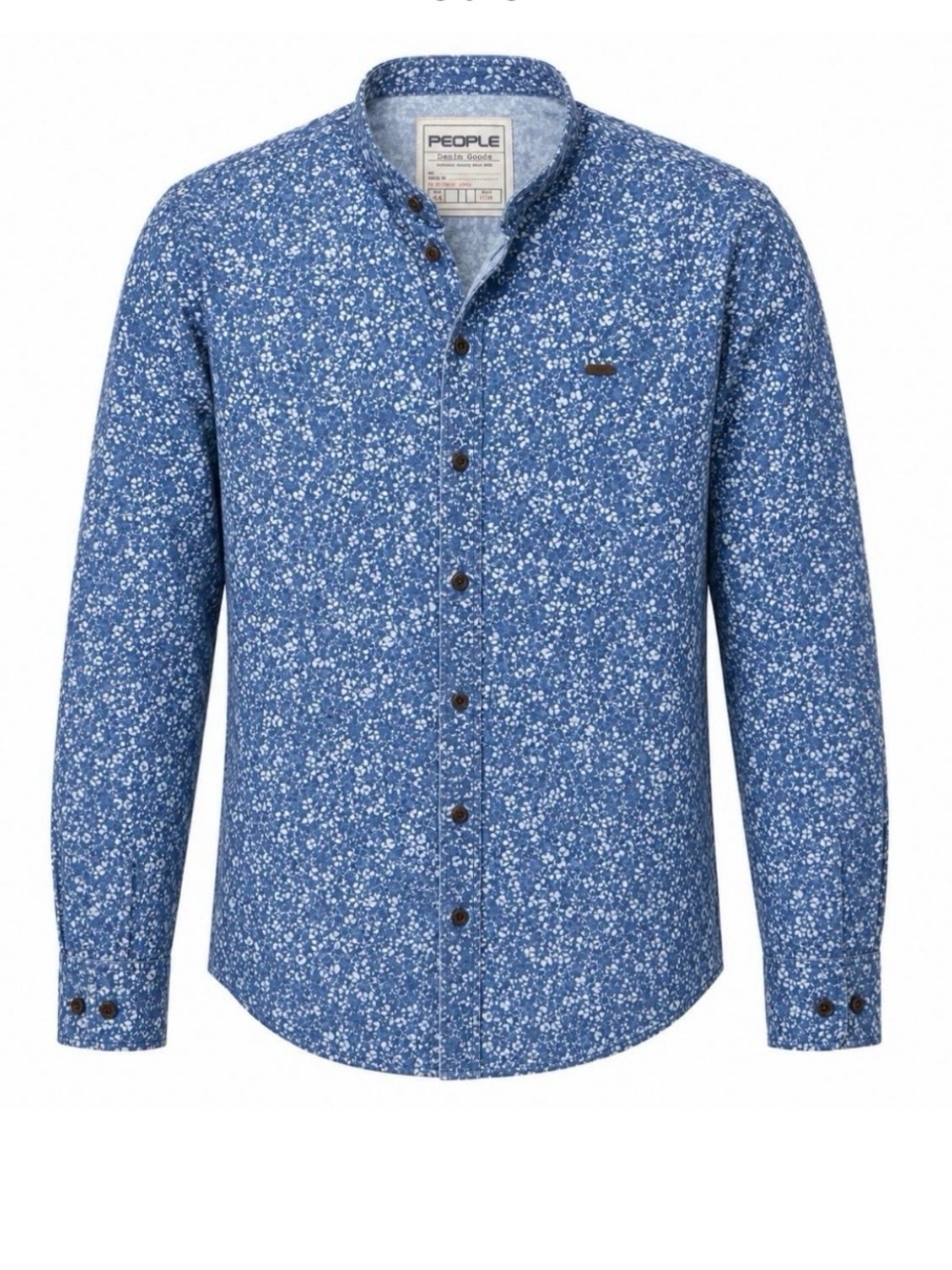 People Denim Goods Men’s 44 Slim Blue Floral Band Collar Button Front Shirt GUC
